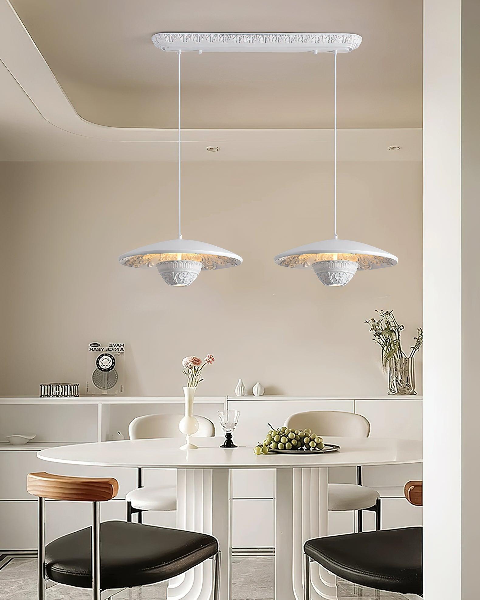 White Flying Saucer Resin Pendant Lamp Modern Integrated LED Hanging Light Fixture