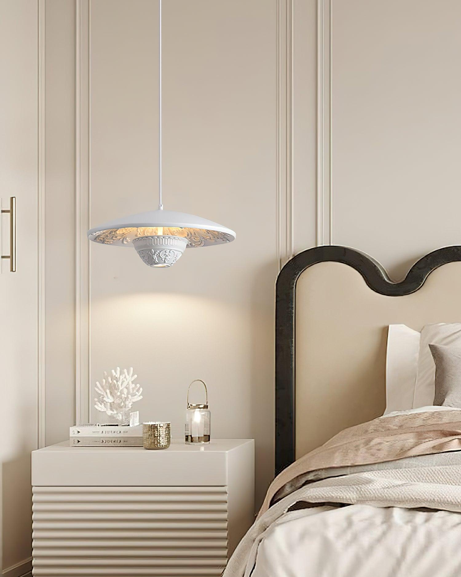 White Flying Saucer Resin Pendant Lamp Modern Integrated LED Hanging Light Fixture