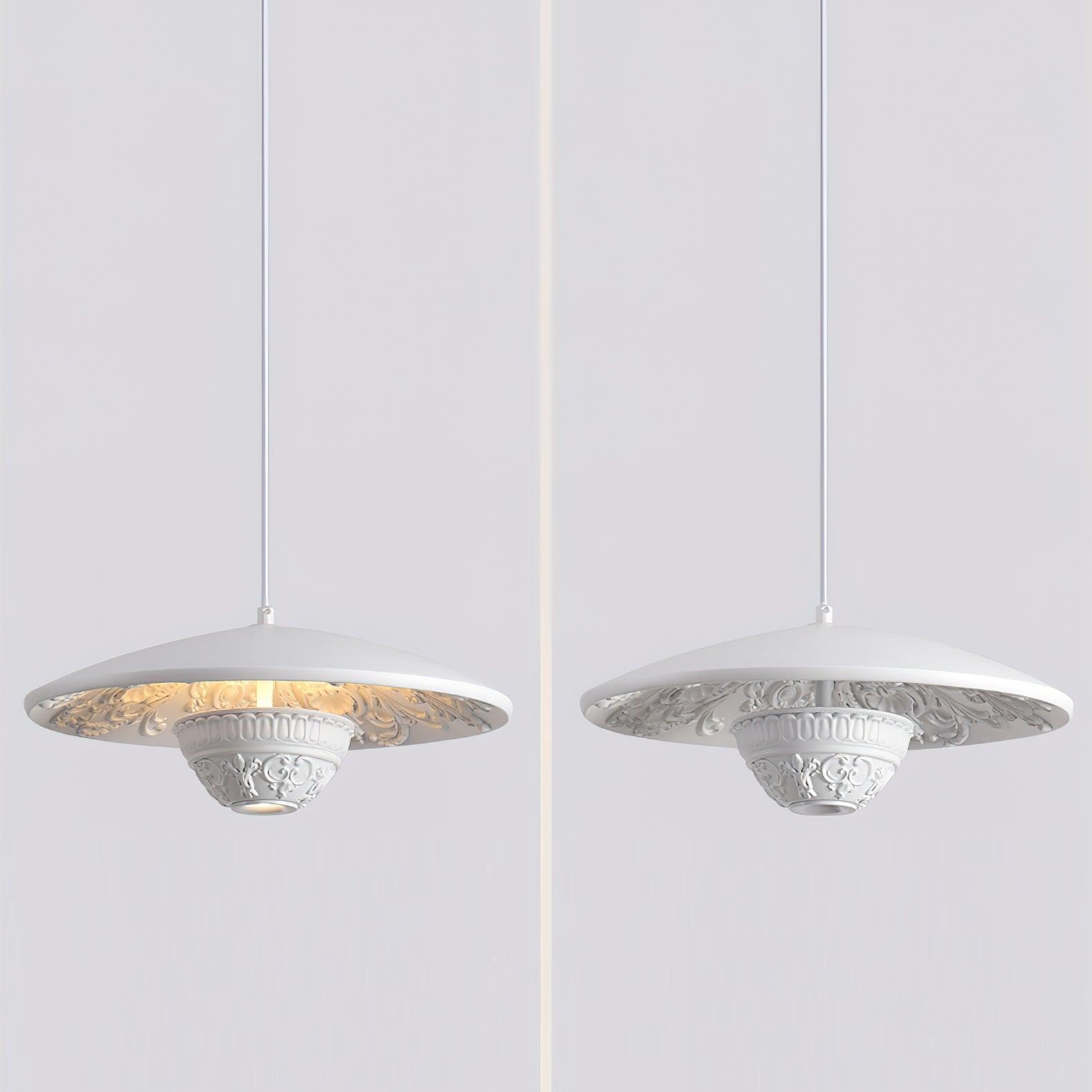 White Flying Saucer Resin Pendant Lamp Modern Integrated LED Hanging Light Fixture