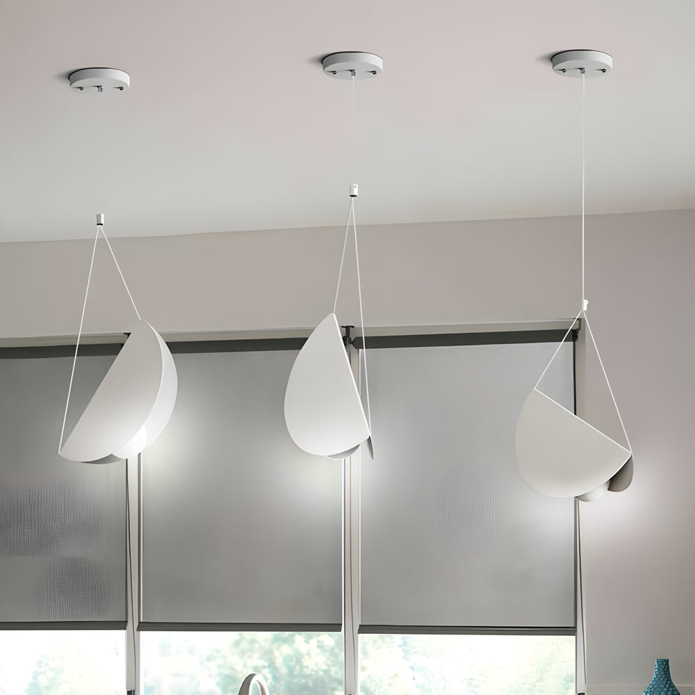 White Half Moon Glider Pendant Light Modern Minimalist Metal LED Hanging Fixture for Living Room