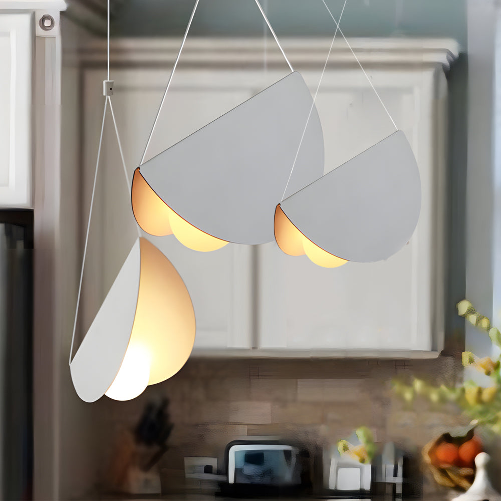 White Half Moon Glider Pendant Light Modern Minimalist Metal LED Hanging Fixture for Living Room