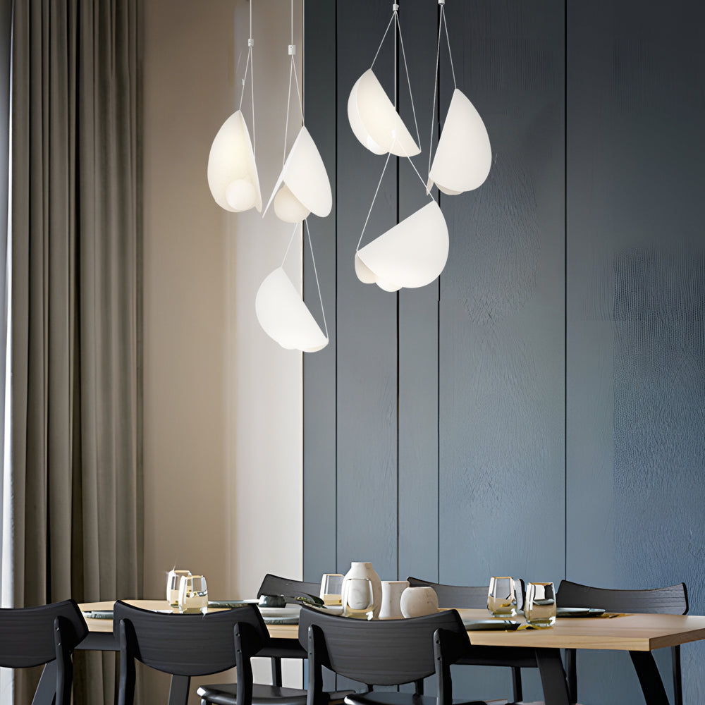 White Half Moon Glider Pendant Light Modern Minimalist Metal LED Hanging Fixture for Living Room