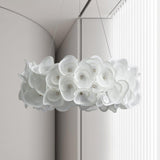 White Hydrangea Petal Metal Pendant Lamp Elegant Floral Hanging Chandelier for Modern Interiors