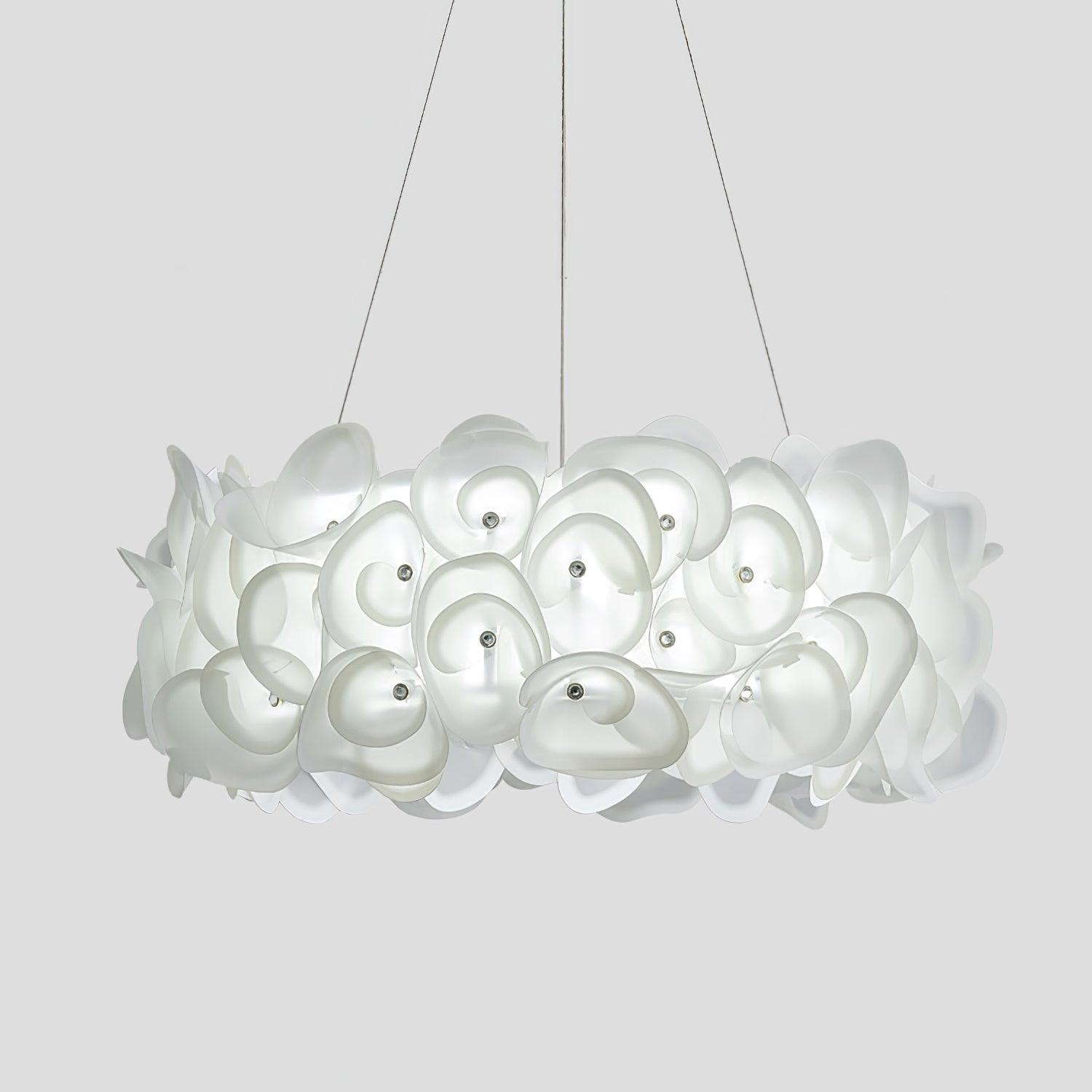 White Hydrangea Petal Metal Pendant Lamp Elegant Floral Hanging Chandelier for Modern Interiors