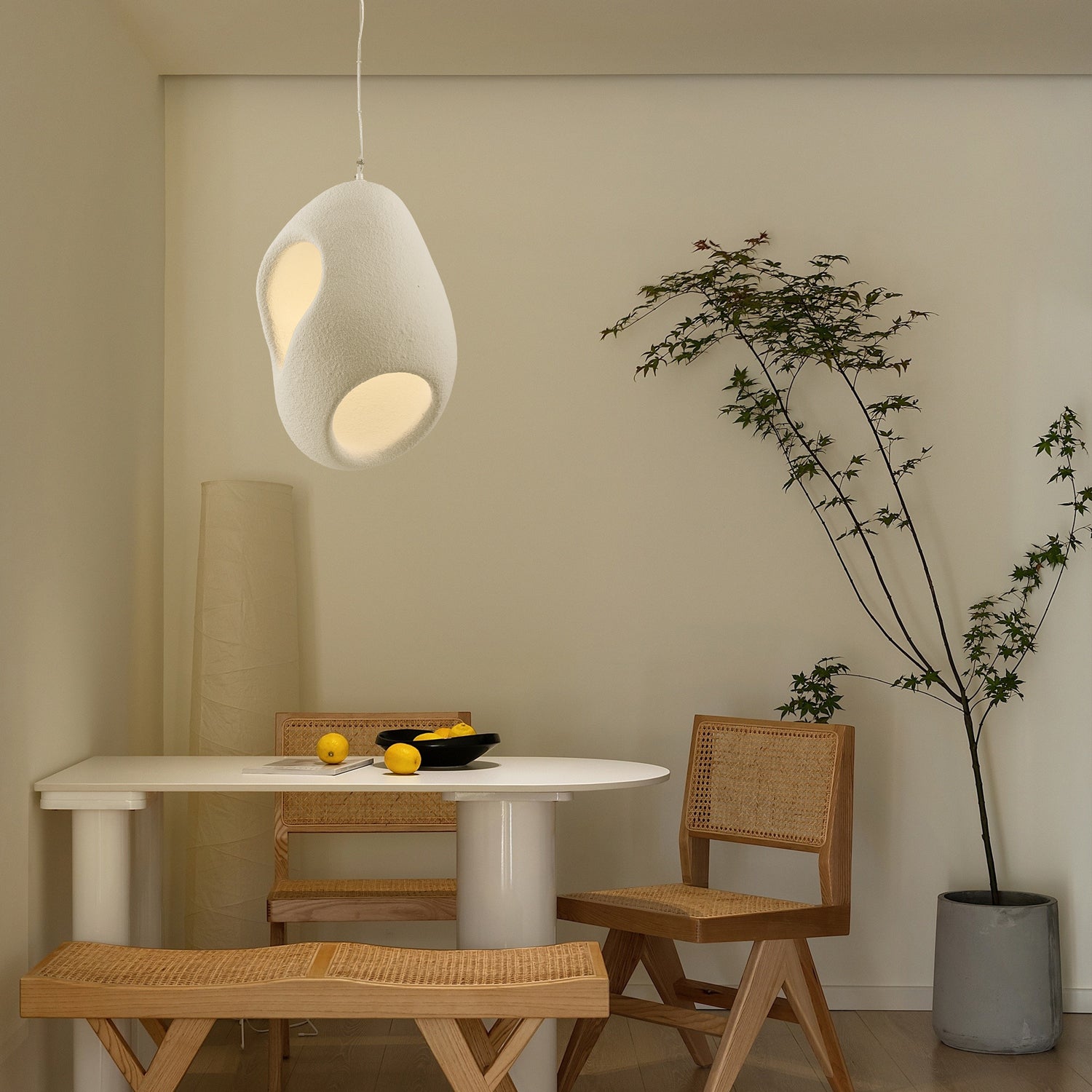 White Japandi Minimalist Resin Pendant Light Wabi Sabi Sculptural Hanging Lamp
