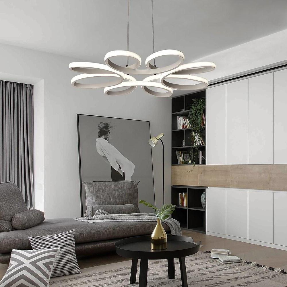 White Modern Flower LED Pendant Light Dimmable Curved Floral Hanging Ceiling Fixture