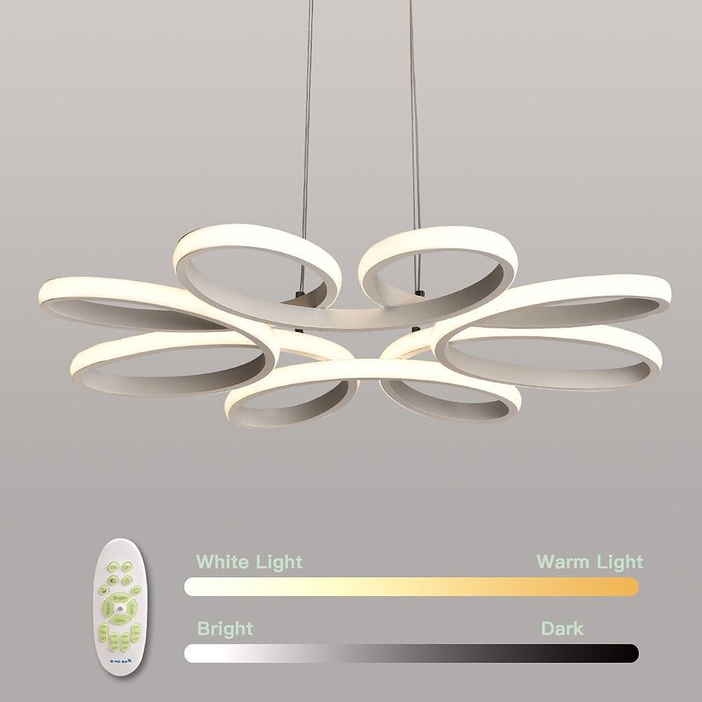 White Modern Flower LED Pendant Light Dimmable Curved Floral Hanging Ceiling Fixture