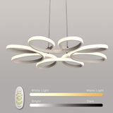 White Modern Flower LED Pendant Light Dimmable Curved Floral Hanging Ceiling Fixture