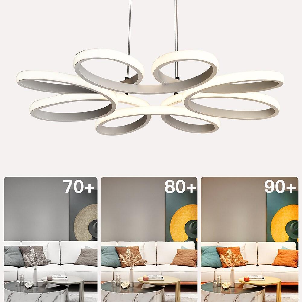 White Modern Flower LED Pendant Light Dimmable Curved Floral Hanging Ceiling Fixture