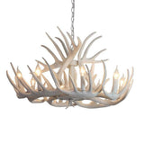 White Resin Antler Chandelier Vintage Rustic Candle Pendant Light for Living Room and Dining Space