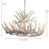 White Resin Antler Chandelier Vintage Rustic Candle Pendant Light for Living Room and Dining Space