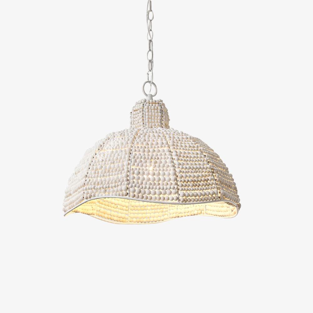 White Wood Bead Pendant Light French Country Beaded Chandelier for Luxury Living Space
