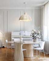 White Wood Bead Pendant Light French Country Beaded Chandelier for Luxury Living Space