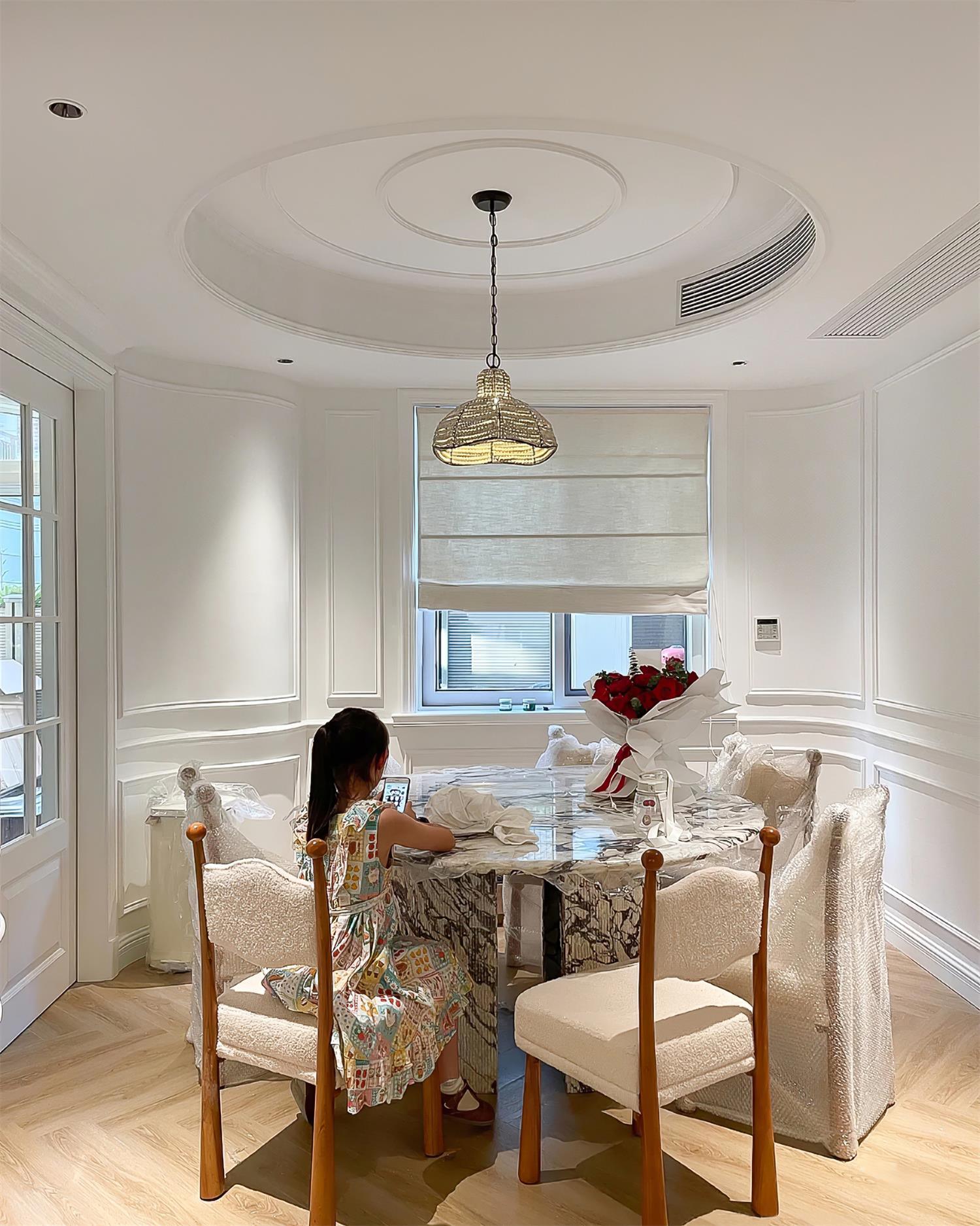 White Wood Bead Pendant Light French Country Beaded Chandelier for Luxury Living Space