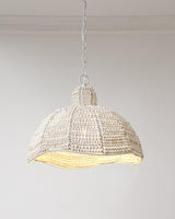 White Wood Bead Pendant Light French Country Beaded Chandelier for Luxury Living Space