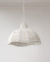 White Wood Bead Pendant Light French Country Beaded Chandelier for Luxury Living Space