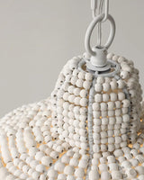 White Wood Bead Pendant Light French Country Beaded Chandelier for Luxury Living Space