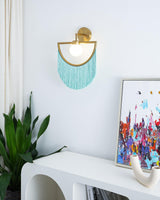 Wink Retro Tassel Wall Sconce Gold Geometric Fabric Fringe Wall Light for Bedroom