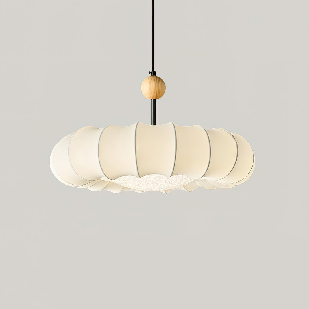 Winnie Veil Fabric Pendant Light with Wood Accents Modern Ceiling Hanging Fixture for Dining Room