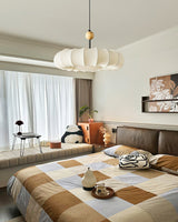 Winnie Veil Fabric Pendant Light with Wood Accents Modern Ceiling Hanging Fixture for Dining Room