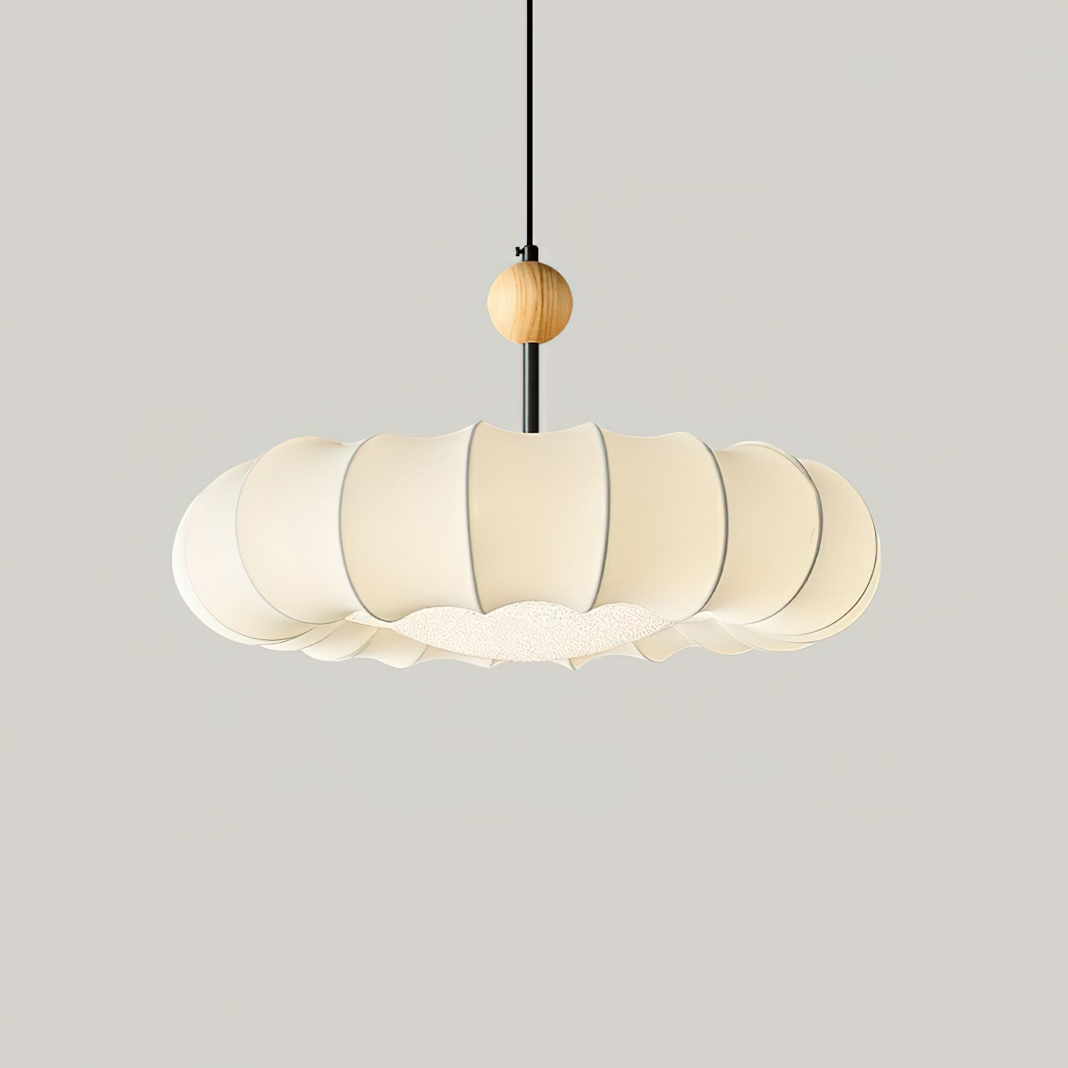 Winnie Veil Fabric Pendant Light with Wood Accents Modern Ceiling Hanging Fixture for Dining Room