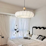 Winnie Veil Fabric Pendant Light with Wood Accents Modern Ceiling Hanging Fixture for Dining Room