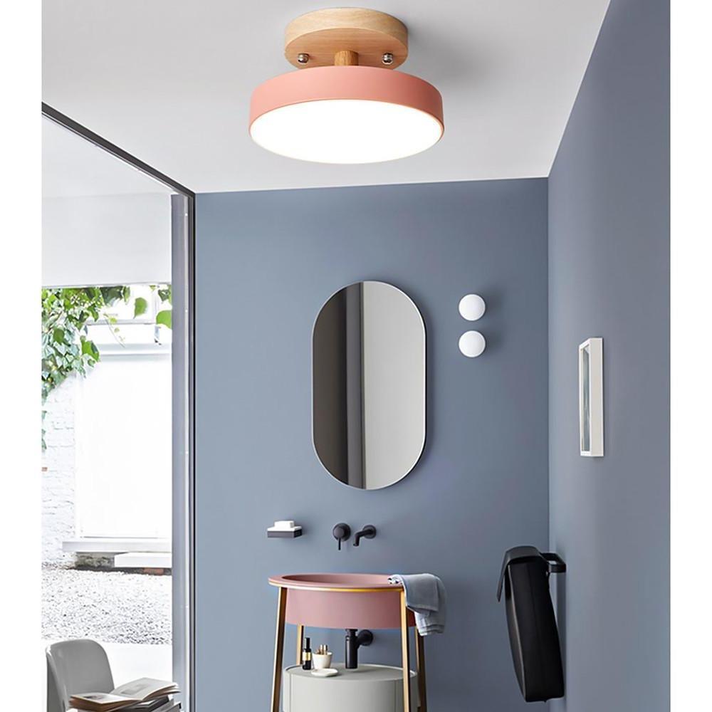 Modern Bamboo and Metal Drum Flush Mount LED Ceiling Light for Kitchen and Bedroom