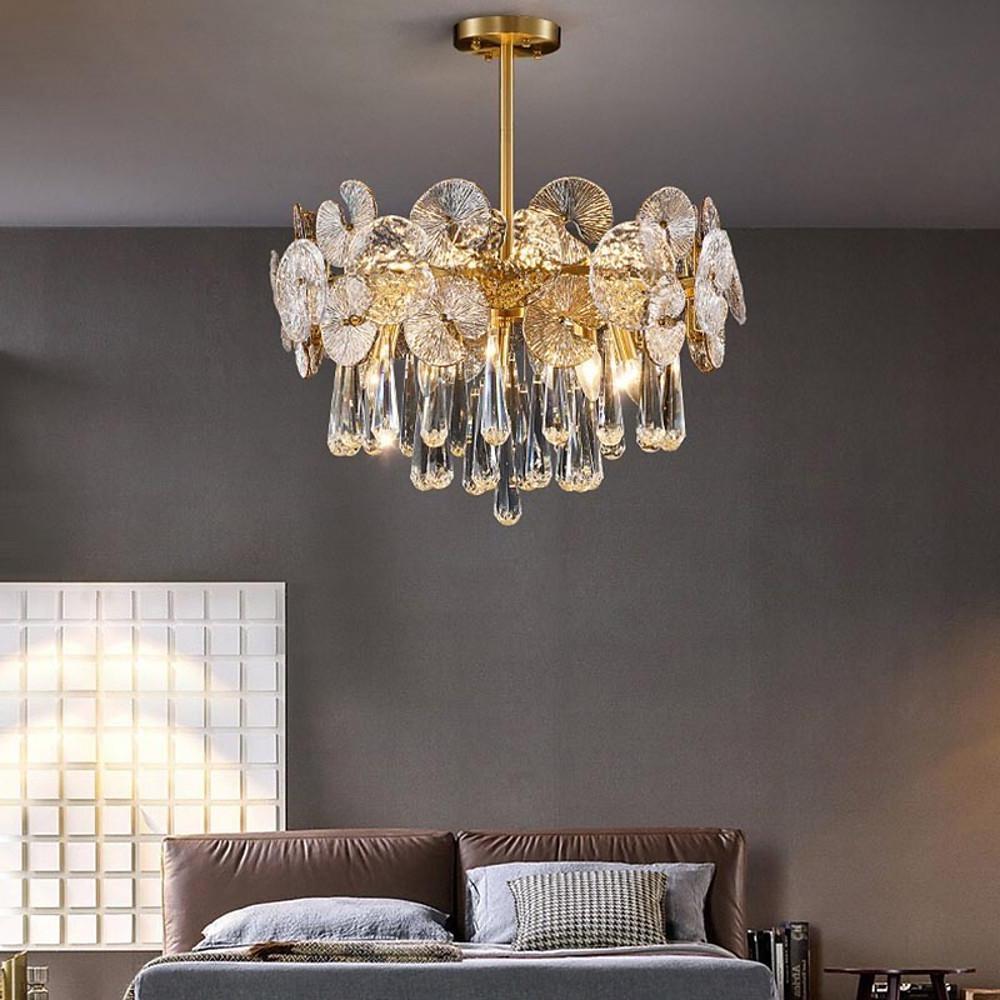 Modern Lantern Crystal Flush Mount Ceiling Light Metal Candelabra LED Fixture