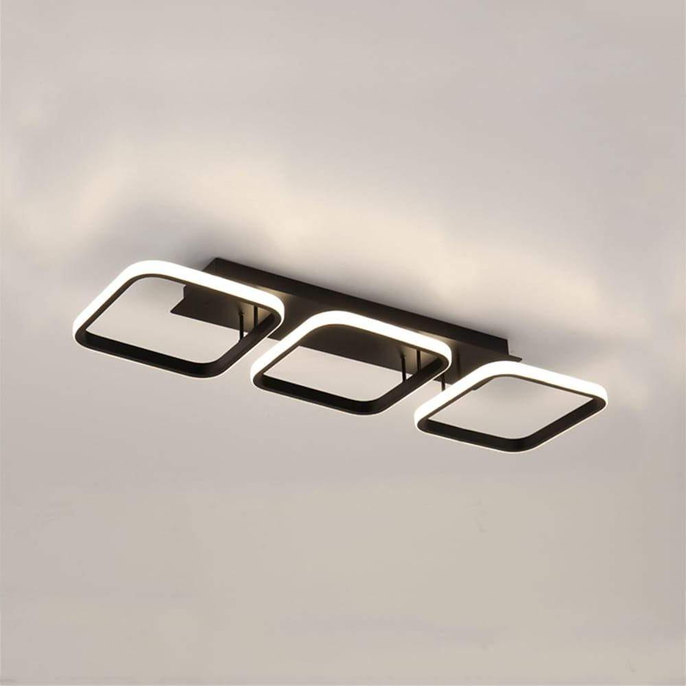 Modern Black 3 Square LED Flush Mount Ceiling Light Geometric Chandelier Fixture