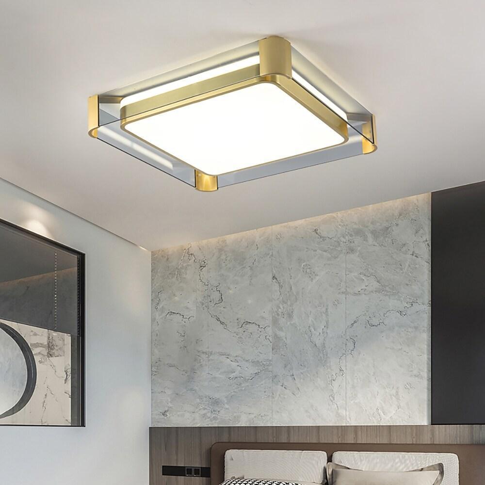 Modern Copper LED Flush Mount Ceiling Light Nordic Brass Circular Glass Fixture