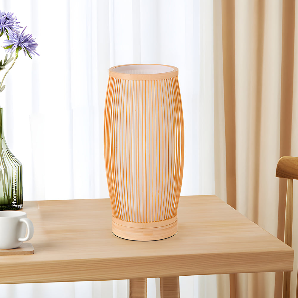 Woven Bamboo Japanese Lantern LED Table Lamp for Zen Bedroom and Living Room Decor