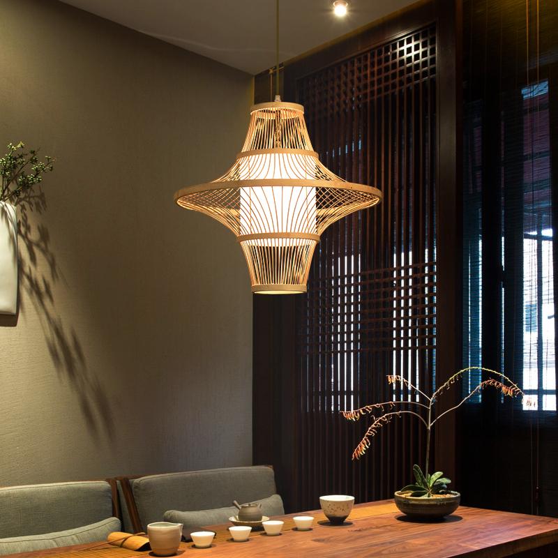 Woven Bamboo Two Cone Pendant Light Burlywood Farmhouse Hanging Chandelier for Dining Room