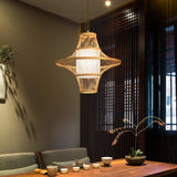 Woven Bamboo Two Cone Pendant Light Burlywood Farmhouse Hanging Chandelier for Dining Room