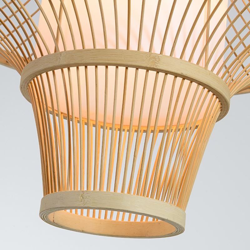Woven Bamboo Two Cone Pendant Light Burlywood Farmhouse Hanging Chandelier for Dining Room
