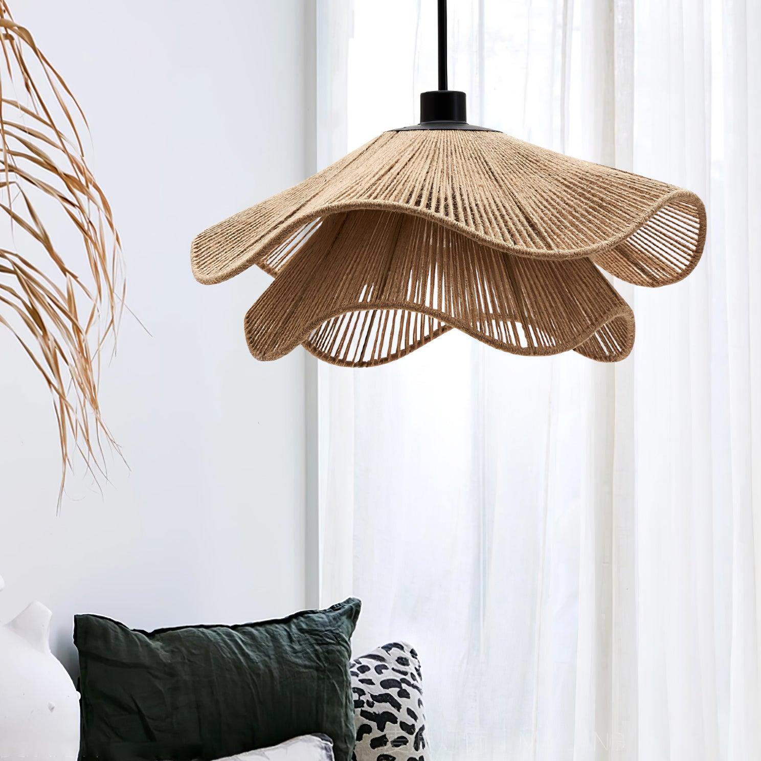Woven Hemp Rope Straw Hat Pendant Light Natural Rustic Hanging Ceiling Lamp