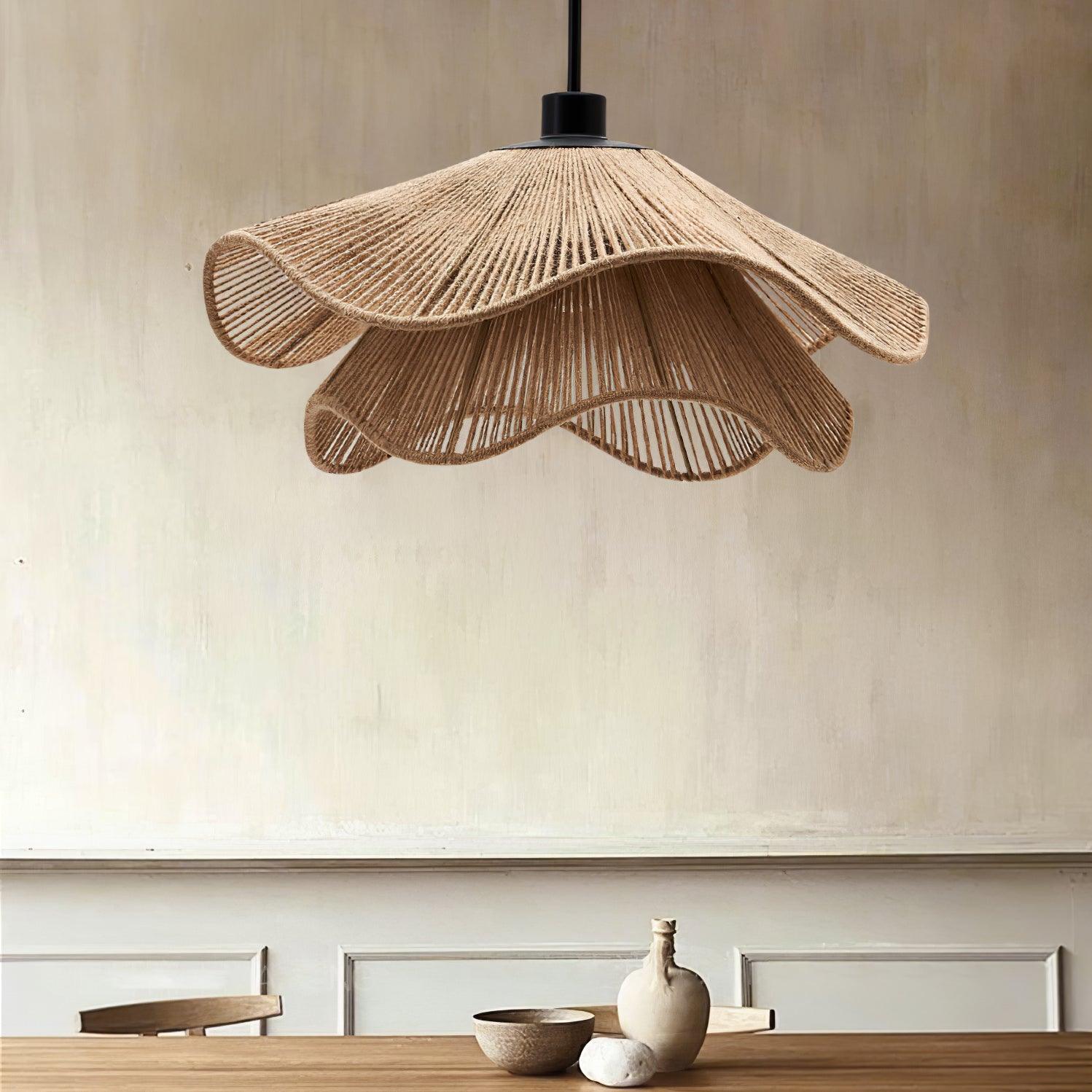 Woven Hemp Rope Straw Hat Pendant Light Natural Rustic Hanging Ceiling Lamp