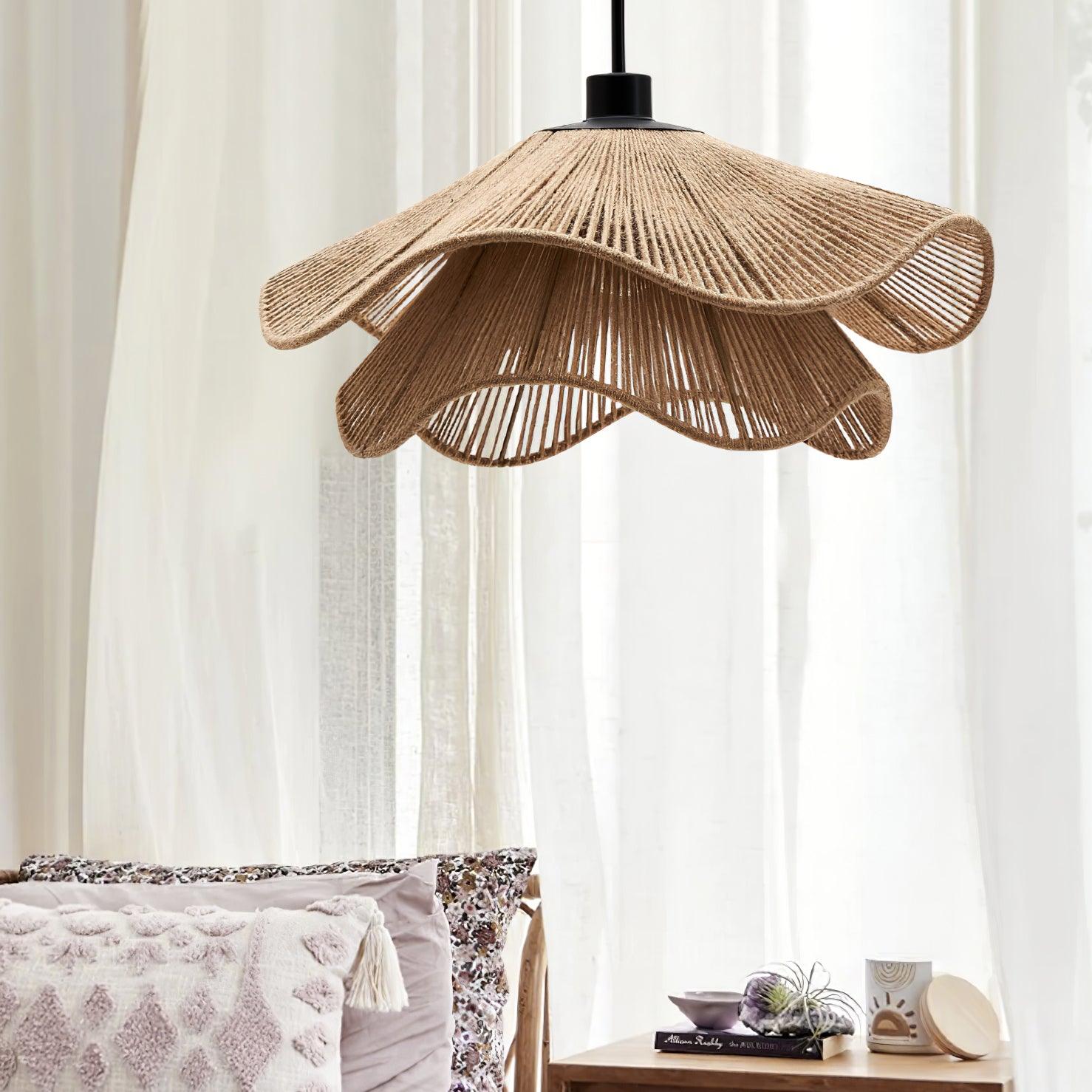 Woven Hemp Rope Straw Hat Pendant Light Natural Rustic Hanging Ceiling Lamp