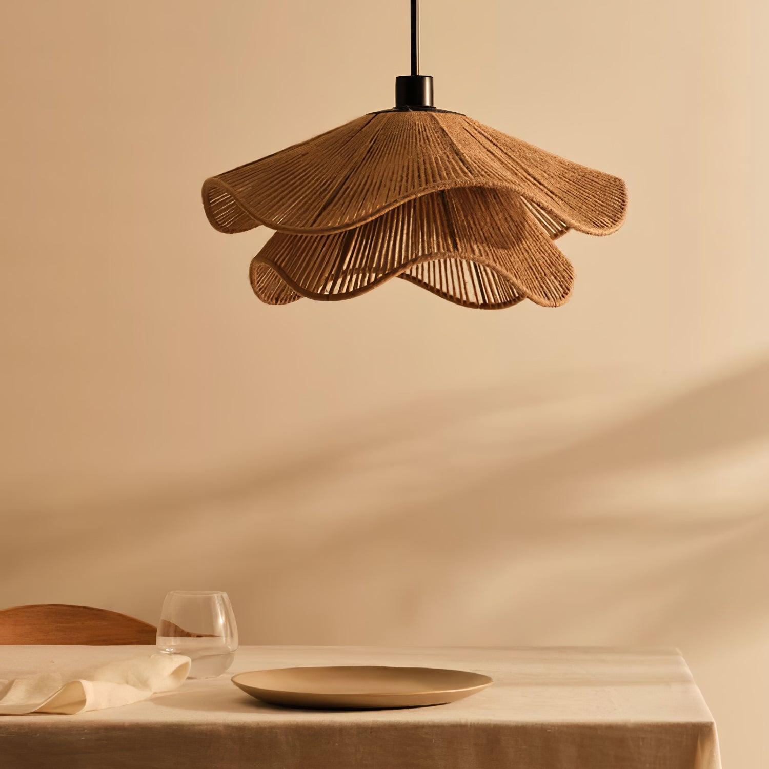 Woven Hemp Rope Straw Hat Pendant Light Natural Rustic Hanging Ceiling Lamp