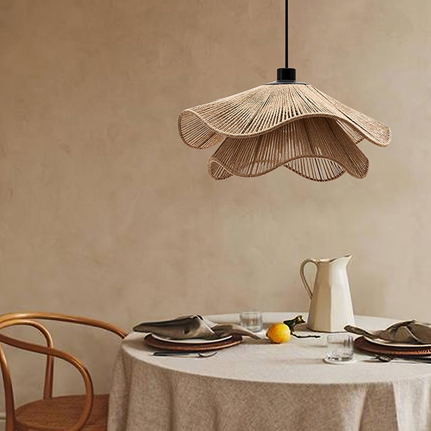 Woven Hemp Rope Straw Hat Pendant Light Natural Rustic Hanging Ceiling Lamp
