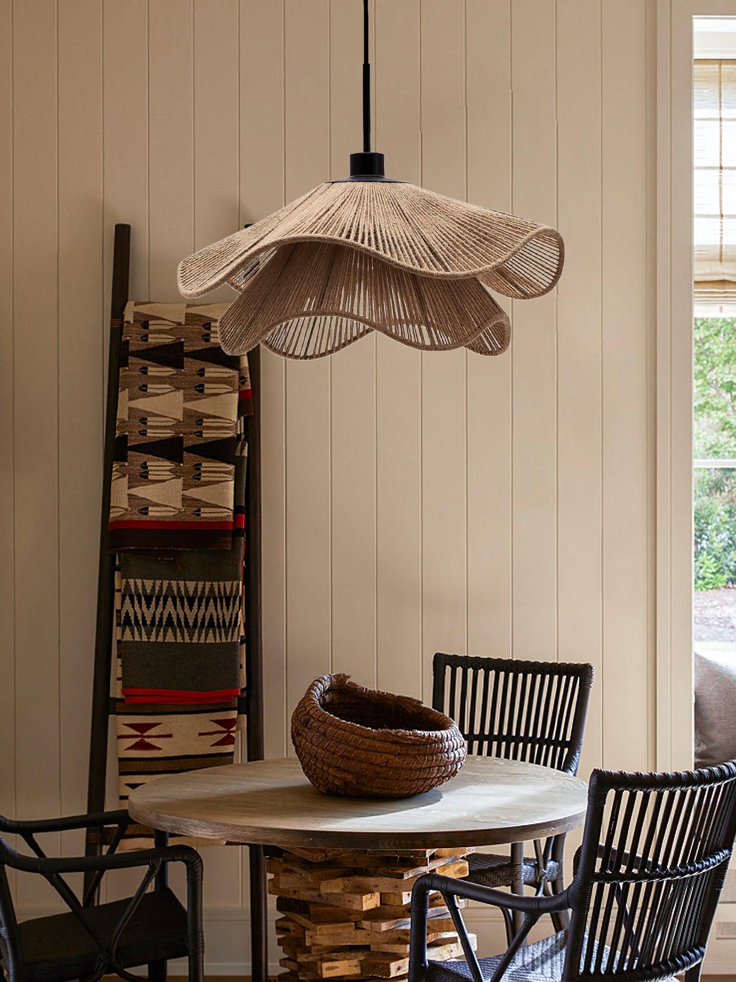 Woven Hemp Rope Straw Hat Pendant Light Natural Rustic Hanging Ceiling Lamp
