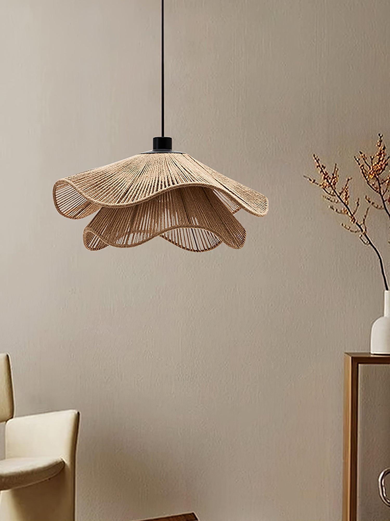 Woven Hemp Rope Straw Hat Pendant Light Natural Rustic Hanging Ceiling Lamp