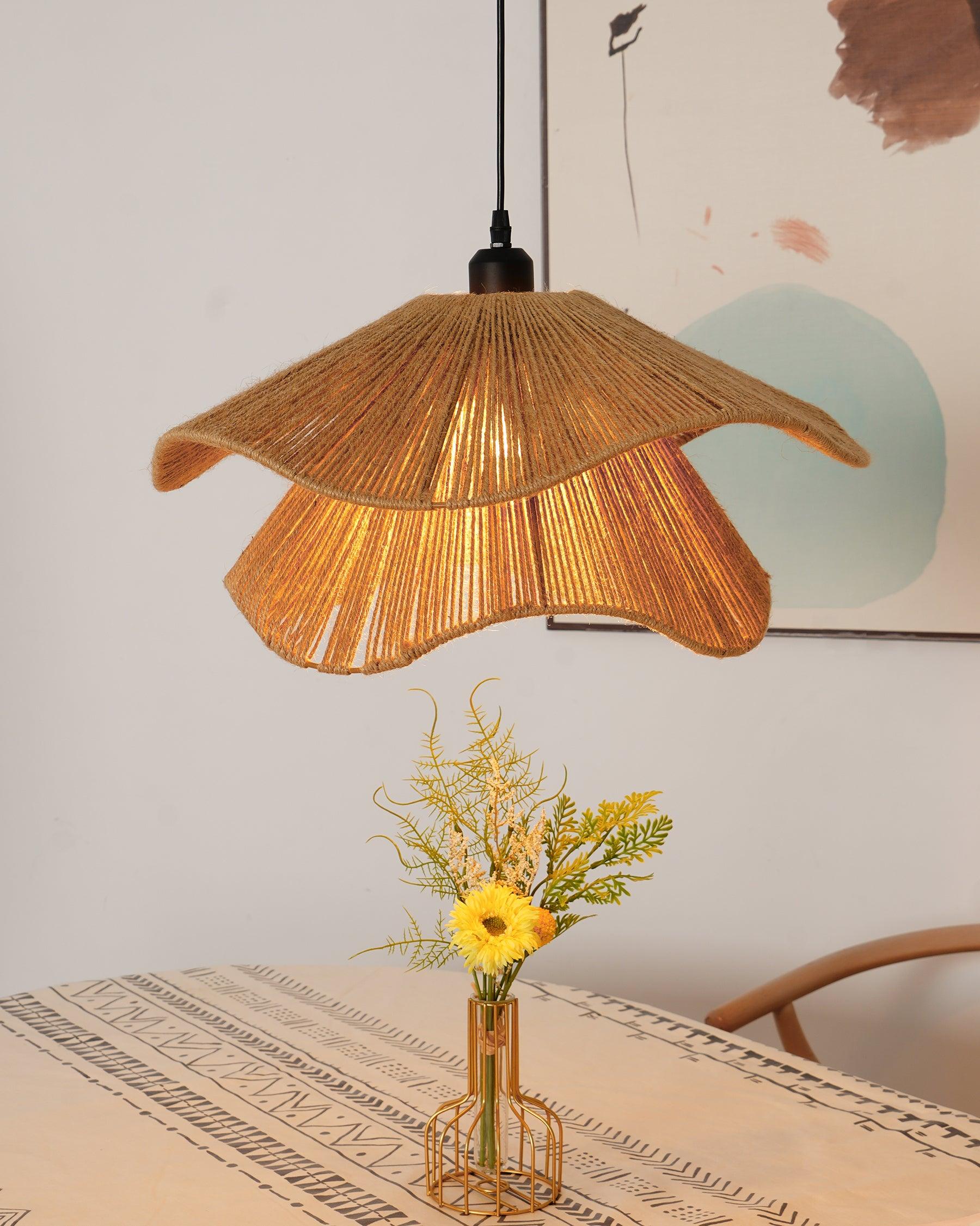 Woven Hemp Rope Straw Hat Pendant Light Natural Rustic Hanging Ceiling Lamp