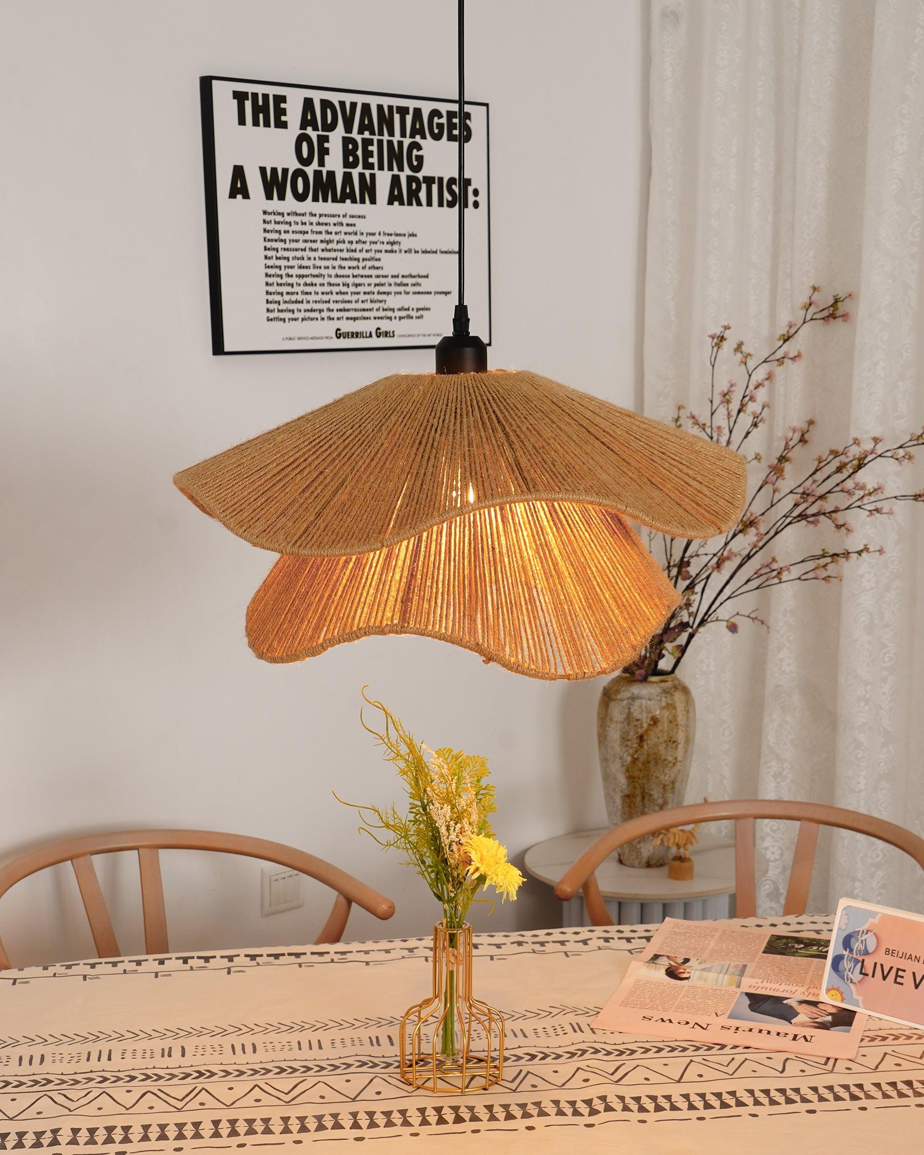 Woven Hemp Rope Straw Hat Pendant Light Natural Rustic Hanging Ceiling Lamp