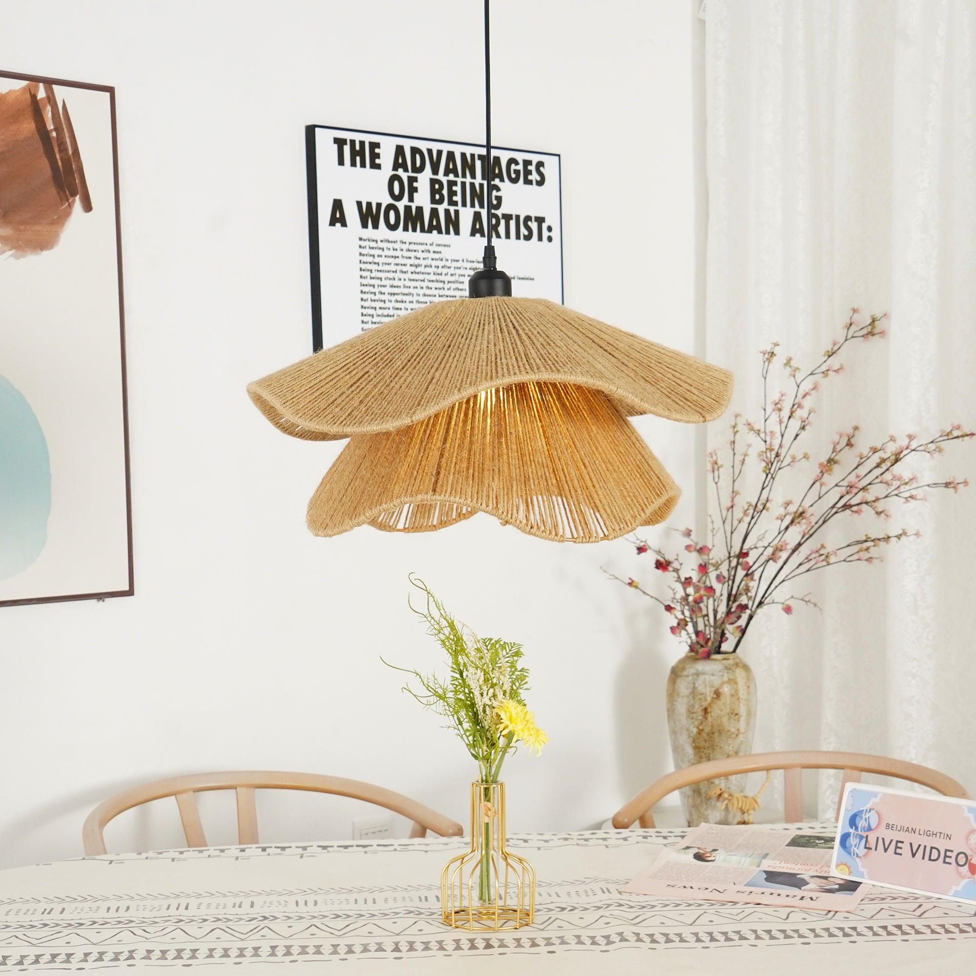 Woven Hemp Rope Straw Hat Pendant Light Natural Rustic Hanging Ceiling Lamp