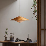 Woven Natural Rattan Hat Shape Pendant Light Boho Coastal Hanging Fixture Gold Metal Trim