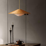 Woven Natural Rattan Hat Shape Pendant Light Boho Coastal Hanging Fixture Gold Metal Trim