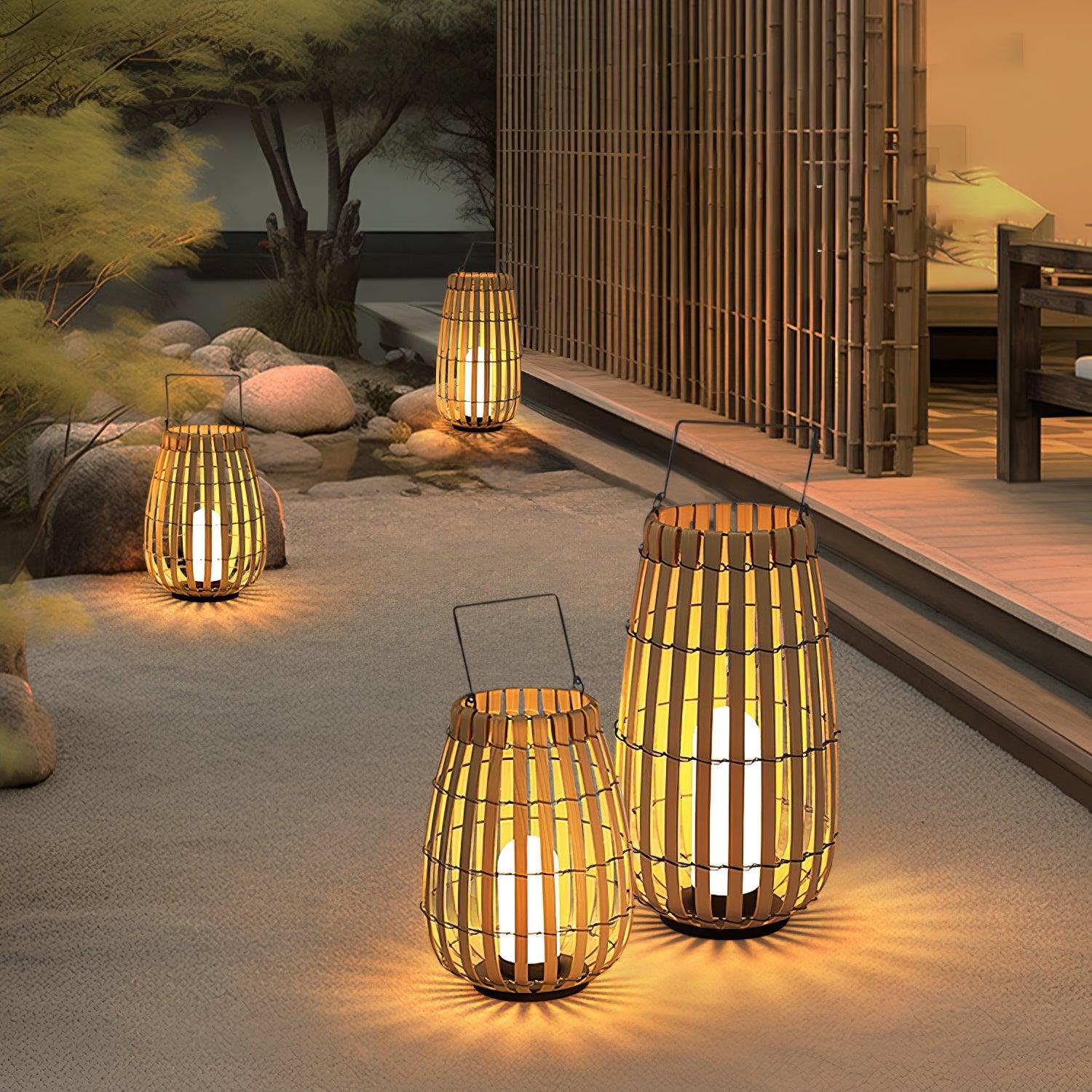 Woven Rattan Landscape Lantern Outdoor Floor Lamp IP65 Waterproof Garden Light