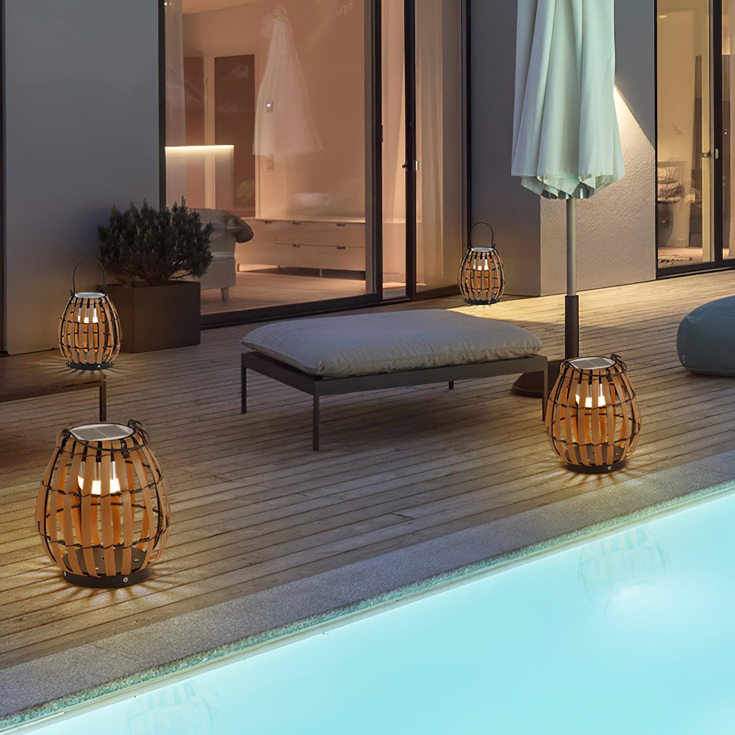 Woven Rattan Landscape Lantern Outdoor Floor Lamp IP65 Waterproof Garden Light