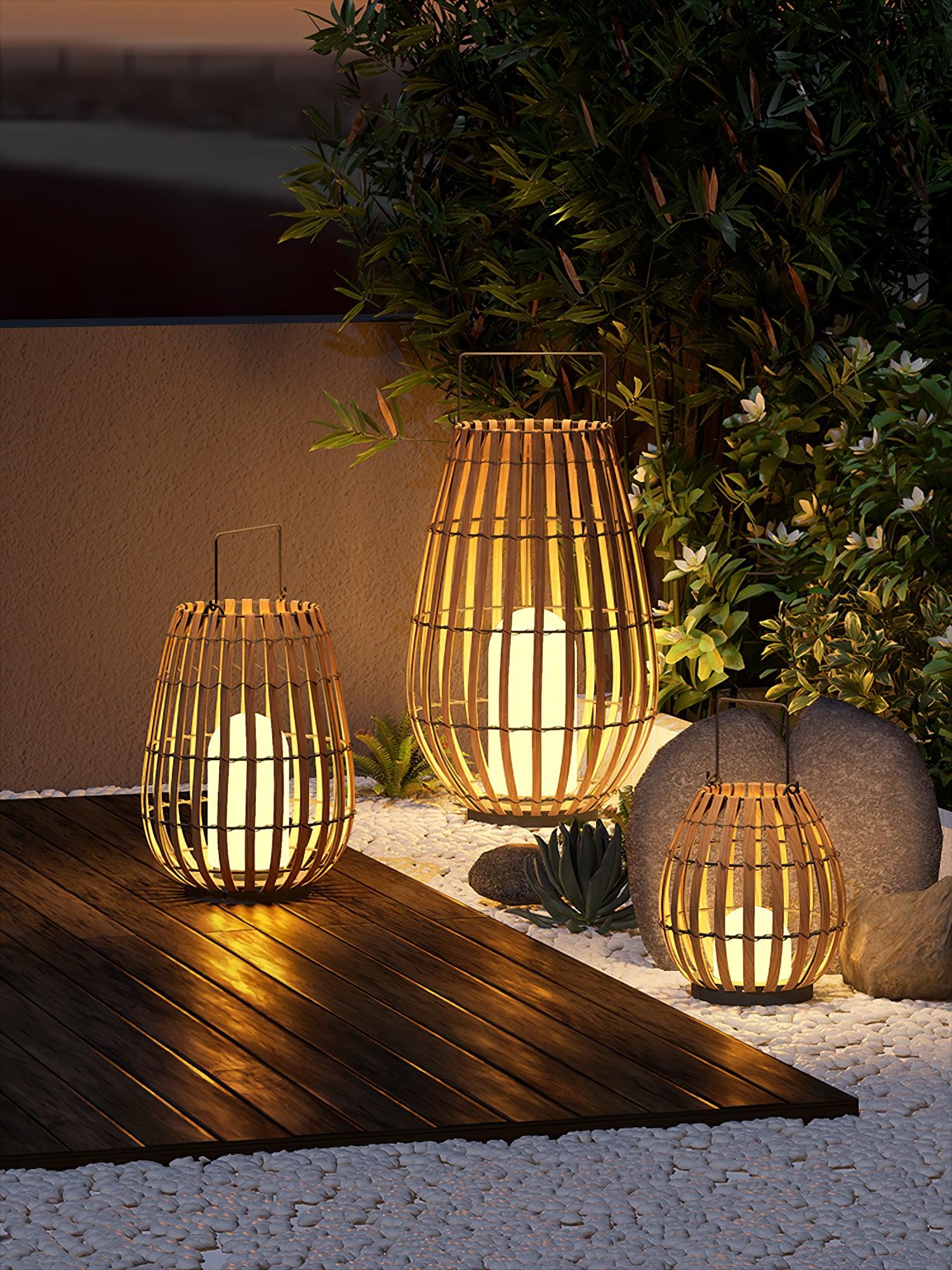 Woven Rattan Landscape Lantern Outdoor Floor Lamp IP65 Waterproof Garden Light