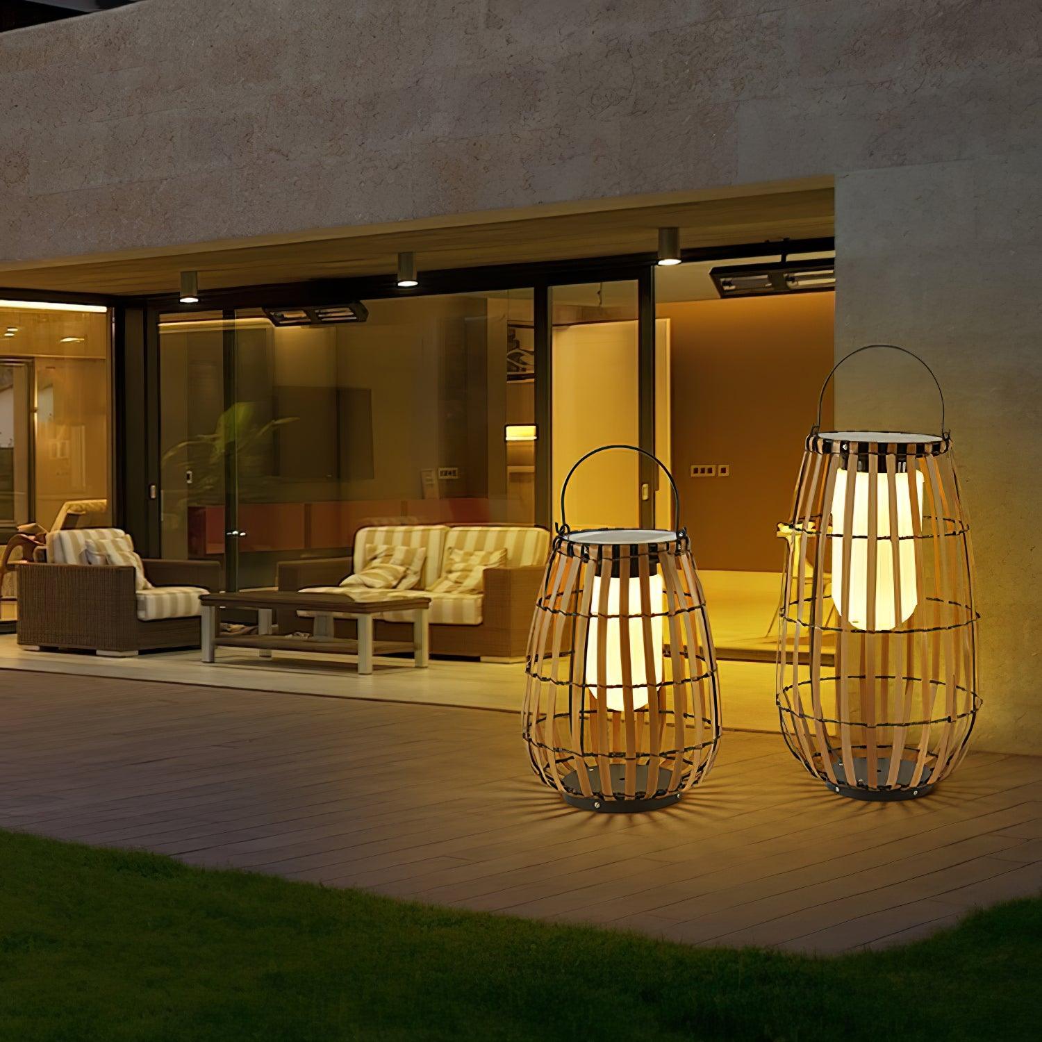 Woven Rattan Landscape Lantern Outdoor Floor Lamp IP65 Waterproof Garden Light